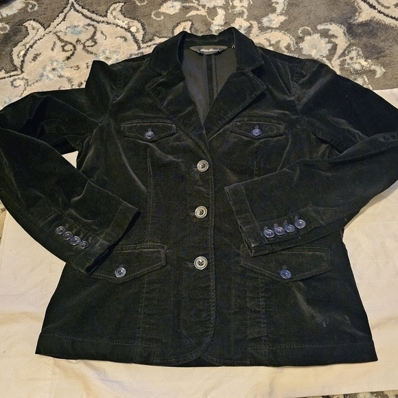 Eddie Bauer Velour Style Black Retro Jacket. SZ S. M - Picture 1 of 6